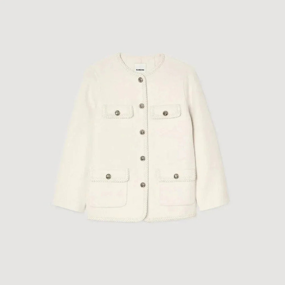 Sandro Cream Preppy Coat with Braided Trim - Picture 4 of 10